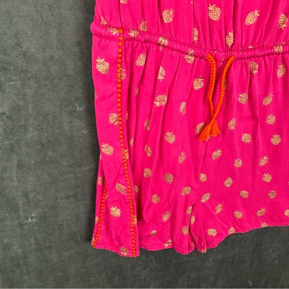 Boden Girls 11Y-12Y Pink/Gold Pineapple cinched waist Romper w/braided tassels - Picture 5 of 10